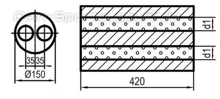 Fox Edelstahl Universal Schalldämpfer rund 150mm zweiflutig Länge 420mm Eingang/Ausgang 2x55mm/2x55mm Fox Edelstahl Universal Schalldämpfer rund 150mm zweiflutig Länge 420mm Eingang/Ausgang 2x55mm/2x55mm
