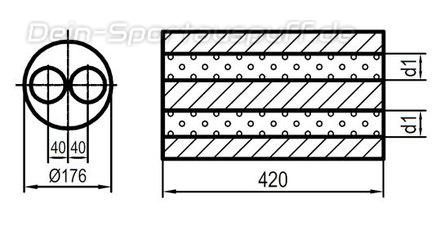 Fox Edelstahl Universal Schalldämpfer rund 176mm zweiflutig Länge 420mm Eingang/Ausgang 2x63,5mm/2x63,5mm Fox Edelstahl Universal Schalldämpfer rund 176mm zweiflutig Länge 420mm Eingang/Ausgang 2x63,5mm/2x63,5mm