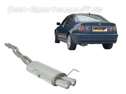 Ragazzon Edelstahl Racing-Komplettanlage ab VSD BMW 3er E46 Limo Coupe Cabrio Touring 330d 2x80mm rund scharfkantig versetzt