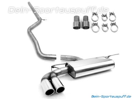 Fox Edelstahl Racing-Komplettanlage ab Kat VW Golf 7 1.4 TSI 2.0 TDI inkl. GTD 2x80mm rund eingerollt abgeschrägt