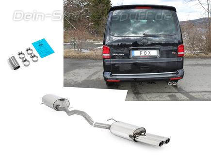 Fox Edelstahl Sportauspuff-Komplettanlage ab Kat VW T5 Bus 2x88x74mm oval eingerollt abgeschrägt mit Absorber