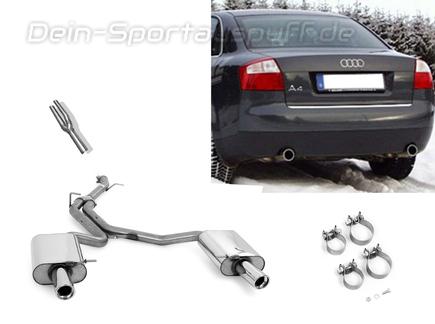 Fox Edelstahl Duplex Racing-Komplettanlage ab Kat Audi A4 B6 Typ 8E Limousine/Avant 2.4l 1x90mm rund eingerollt abgeschrägt mit Absorber