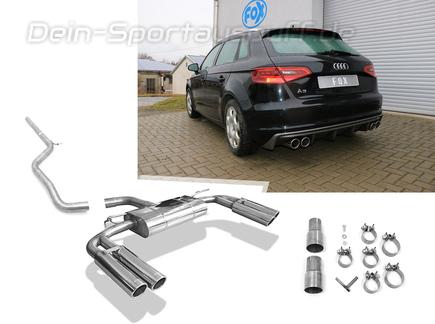 Fox Edelstahl Duplex Racing-Sportauspuffanlage ab Kat Audi A3 8V Sportback 1.4 je 2x90mm rund eingerollt abgeschrägt