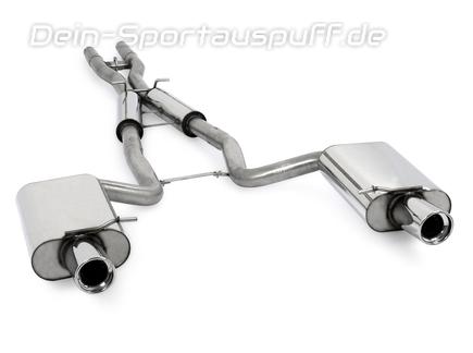 Fox Edelstahl Duplex Sportauspuff-Komplettanlage ab Kat Audi S4 Cabrio B6 B7 je 100mm rund eingerollt abgeschrägt mit Absorber