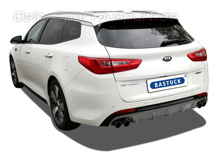 Bastuck Edelstahl Duplex Racing-Komplettanlage ab Kat mit Klappensteuerung Kia Optima 2 Typ JF 2.0l GT je 2x76mm rund scharfkantig abgeschrägt
