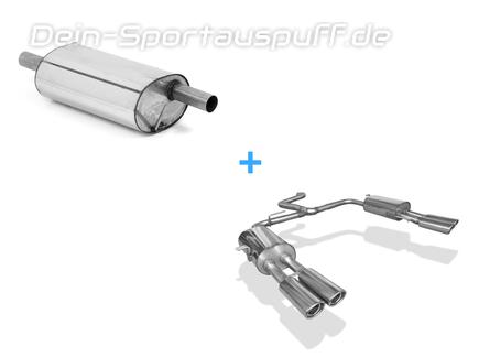 FOX Edelstahl Duplex Sportauspuff-Komplettanlage ab Kat VW T5 Bus je 2x88x74mm oval eingerollt abgeschrägt mit Absorber