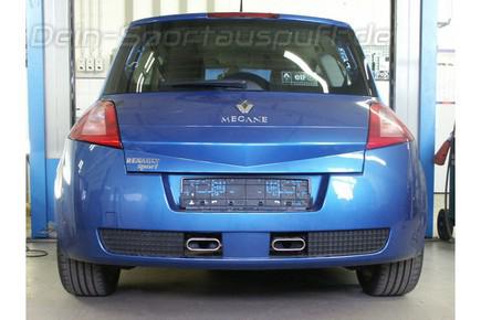 FOX Edelstahl Mittig Sportauspuff-Komplettanlage ab Kat Renault Megane 2 Sport - RS 130x50mm flachoval eingerollt abgeschrägt