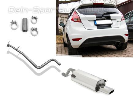 Fox Edelstahl Racing-Komplettanlage ab Kat Ford Fiesta MK7 JA8 inkl. Sport 1.6 99kW 145x65mm trapezförmig eingerollt nach unten & seitlich abgeschrägt