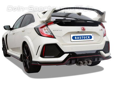 Bastuck Edelstahl Ø70mm Sportauspuff mit Klappensteuerung inkl. Adapter auf Serie Honda Civic 10 Typ FK 2.0l Turbo Type R ab Bj.17 3x100mm rund doppelwandig