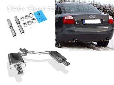 Fox Edelstahl Duplex Sportauspuff Audi A4 B6 Typ 8E Limousine/Avant 1.8T u. 2.4l je 90mm rund eingerollt abgeschrägt