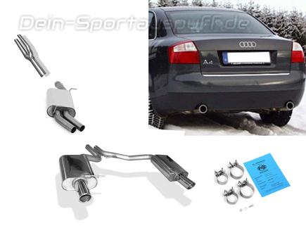 Fox Edelstahl Duplex Sportauspuff-Komplettanlage ab Kat Audi A4 B6 Typ 8E Limousine/Avant 2.4l je 90mm rund eingerollt abgeschrägt
