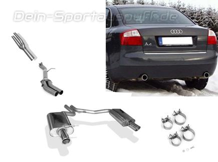 Fox Edelstahl Duplex Racing-Komplettanlage ab Kat Audi A4 B6 Typ 8E Limousine/Avant 2.4l je 90mm rund eingerollt abgeschrägt