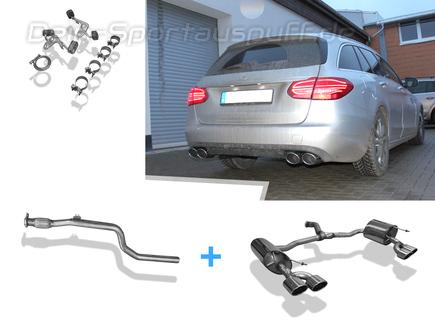 Fox Edelstahl Duplex Racing-Komplettanlage ab Kat. Mercedes C-Klasse W205 S205 4-Zylinder Limousine u. T-Modell 2x115x85mm oval eingerollt abgeschrägt