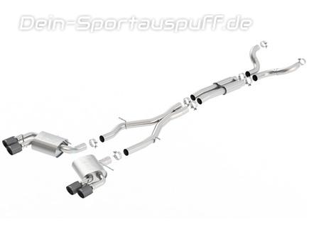 Borla ATAK Edelstahl Duplex Sportauspuff-Komplettanlage ab Kat Ø76mm-System Chevrolet Camaro SS V8 Modelljahr 2016-17 je 2x102mm rund abgeschrägt aus Carbon mit schwarzem Inlet