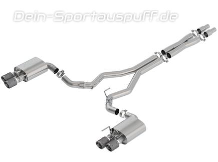 Borla ATAK Edelstahl Duplex Komplettanlage ab Kat mit Klappensteuerung Ford Mustang 6 GT Facelift ab 08/2017 je 2x102mm rund abgeschrägt aus Carbon mit Alu-Inlet