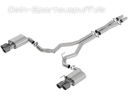 Borla ATAK Edelstahl Duplex Komplettanlage ab Kat mit Klappensteuerung Ford Mustang 6 GT Facelift ab 08/2017 je 2x102mm rund abgeschrägt aus Carbon mit schwarzem Inlet