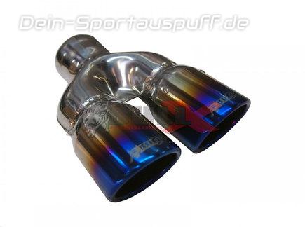 BULL-X Titan Endrohrsatz zum Aufstecken Y-Rohr Anschluss 63,5mm auf 2x76mm rund eingerollt abgeschrägt