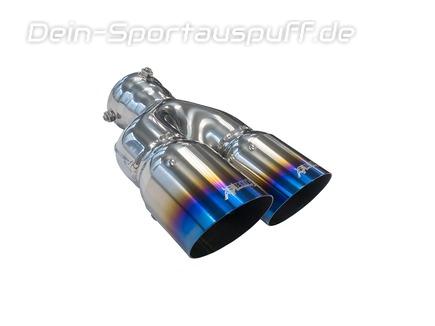 BULL-X Titan Endrohrsatz zum Aufstecken Y-Rohr Anschluss 63,5mm auf 2x76mm rund scharf abgeschrägt