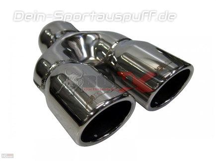 BULL-X Edelstahl Endrohrsatz zum Aufstecken Y-Rohr Anschluss 63,5mm auf 2x89mm rund eingerollt