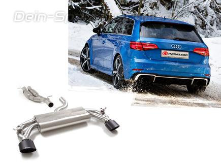Ragazzon Edelstahl Duplex Komplettanlage ab Kat Audi RS3 8V Sportback Facelift ab Bj.17 je 152x102mm oval eingerollt abgeschrägt in schwarz