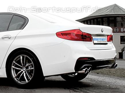 Eisenmann Edelstahl Duplex Racing-Komplettanlage ab Kat BMW 5er 530i G30 Limousine je 2x90mm rund eingerollt abgeschrägt