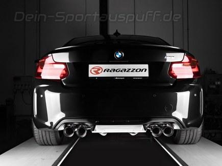 Ragazzon Edelstahl Duplex Sportauspuffanlage ab Kat BMW M2 F87 je 2x90mm rund doppelwandig abgeschrägt versetzt