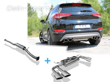 FOX Edelstahl Duplex Sportauspuff-Komplettanlage ab OPF Hyundai Tucson 3 Typ TL 4x4 je 2x115x85mm oval eingerollt seitlich abgeschrägt