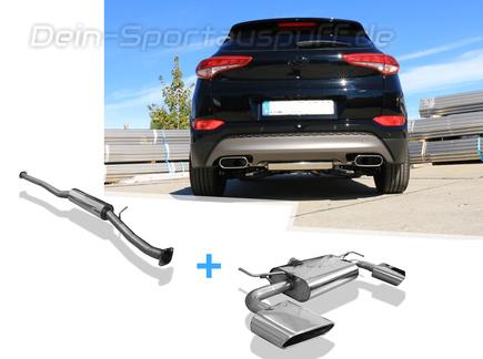 FOX Edelstahl Duplex Sportauspuff-Komplettanlage ab OPF Hyundai Tucson 3 Typ TL 4x4 je 220x80mm flachoval eingerollt abgeschrägt