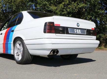 Fox Edelstahl Racing-Komplettanlage ab Kat BMW 5er E34 525i 24V Limousine u. Touring 2x76mm rund scharfkantig abgeschrägt