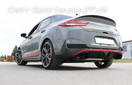 FOX Edelstahl Ø76mm Duplex Sportauspuff-Komplettanlage ab OPF Hyundai i30N Performance Fastback OPF Typ PD ab 2018 je 114mm rund doppelwandig abgeschrägt in schwarz
