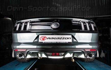 Ragazzon Edelstahl Duplex Komplettanlage ab Kat Ford Mustang 6 ab 2015 5.0l GT je 102mm rund eingerollt abgeschrägt