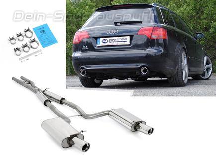 Fox Edelstahl Duplex Sportauspuff-Komplettanlage ab Kat Audi A4 B7 3.2l quattro Typ 8E Limousine/Avant je 90mm rund eingerollt abgeschrägt mit Absorber