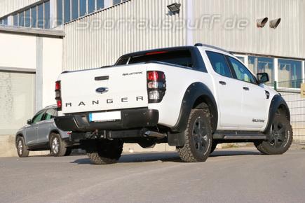 Fox Edelstahl Komplettanlage ab Kat Ford Ranger ab 2015 76mm Diesel-Optik nach unten gebogen