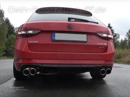 Fox Edelstahl Duplex Sportauspuff-Komplettanlage ab Kat Skoda Superb 3V Sportline Limo u. Combi je 2x90mm rund eingerollt abgeschrägt (bis 10/2019)