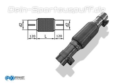 FOX Edelstahl Flexrohr mit Anschluss 45mm und Schellen Flex-Länge 120mm Anschlussrohr-Länge je 100mm