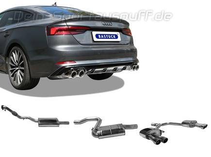 Bastuck Edelstahl Duplex Sportauspuff-Komplettanlage ab Kat Audi A5 B9 Typ F5 TFSI Frontantrieb je 2x90mm rund eingerollt (bis 2018)
