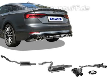 Bastuck Edelstahl Duplex Sportauspuff-Komplettanlage ab Kat mit Klappensteuerung Audi A5 B9 Typ F5 TFSI Frontantrieb je 2x90mm rund eingerollt (bis 2018)