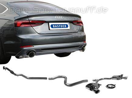 Bastuck Edelstahl Duplex Racing-Komplettanlage ab Kat mit Klappensteuerung Audi A5 B9 Typ F5 TFSI Frontantrieb je 100mm rund doppelwandig (bis 2018)