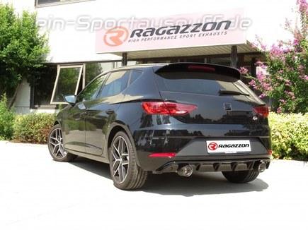 Ragazzon Edelstahl Duplex Racing-Komplettanlage ab OPF Seat Leon 5F FR für Rieger Heckeinsatz 1.5l TSI je 100mm rund doppelwandig abgeschrägt aus Carbon