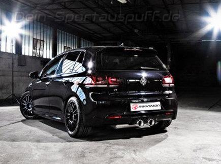 Ragazzon Edelstahl Mittig Ø76mm Sportauspuff mit Klappensteuerung inkl. Verbindungsrohr VW Golf 6 R 2x102mm rund eingerollt gerade