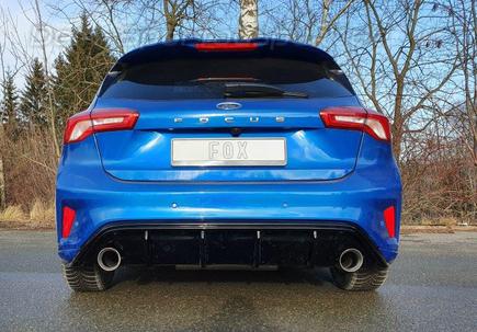 FOX Edelstahl Duplex Sportauspuff Ford Focus 4 ST-Line für Rieger-Heckeinsatz je 100mm rund doppelwandig abgeschrägt