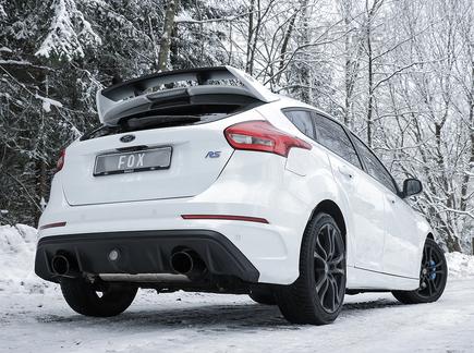 FOX Edelstahl Duplex Sportauspuff Ø76mm Ford Focus 3 RS je 129x106mm oval abgeschrägt in schwarz
