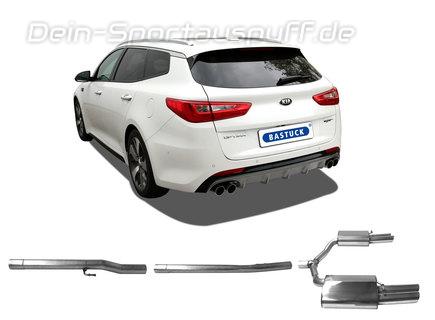 Bastuck Edelstahl Duplex Racing-Komplettanlage ab OPF Kia Optima 2 Typ JF Facelift 2.0l GT OPF je 2x76mm rund scharfkantig abgeschrägt
