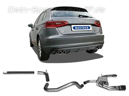 Bastuck Edelstahl Duplex Racing-Komplettanlage ab Kat Audi A3 8V 3-Tür u. Sportback 1.2l TFSI je 2x76mm rund eingerollt abgeschrägt