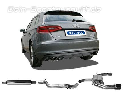 Bastuck Edelstahl Duplex Sportauspuff-Komplettanlage ab Kat Audi A3 8V 3-Tür u. Sportback 1.4l 1.8l TFSI je 2x76mm rund eingerollt abgeschrägt