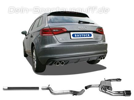 Bastuck Edelstahl Duplex Racing-Komplettanlage ab Kat Audi A3 8V 3-Tür u. Sportback 1.4l 1.8l TFSI je 2x76mm rund eingerollt abgeschrägt