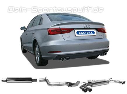 Bastuck Edelstahl Duplex Sportauspuff-Komplettanlage ab Kat Audi A3 8V Limousine 1.4l 1.8l TFSI je 2x76mm rund eingerollt abgeschrägt