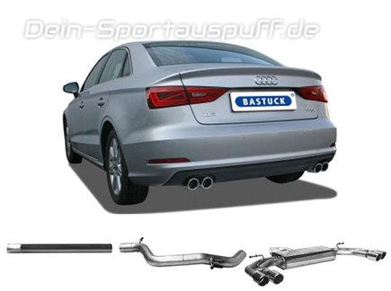 Bastuck Edelstahl Duplex Racing-Komplettanlage ab Kat Audi A3 8V Limousine 1.4l 1.8l TFSI je 2x76mm rund eingerollt abgeschrägt