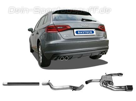 Bastuck Edelstahl Duplex Racing-Komplettanlage ab Kat Audi A3 8V 3-Tür u. Sportback 1.4l 1.5l 2.0l TFSI je 2x76mm rund eingerollt abgeschrägt