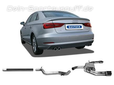 Bastuck Edelstahl Duplex Racing-Komplettanlage ab Kat Audi A3 8V Limousine 1.4l 1.5l 2.0l TFSI je 2x76mm rund eingerollt abgeschrägt